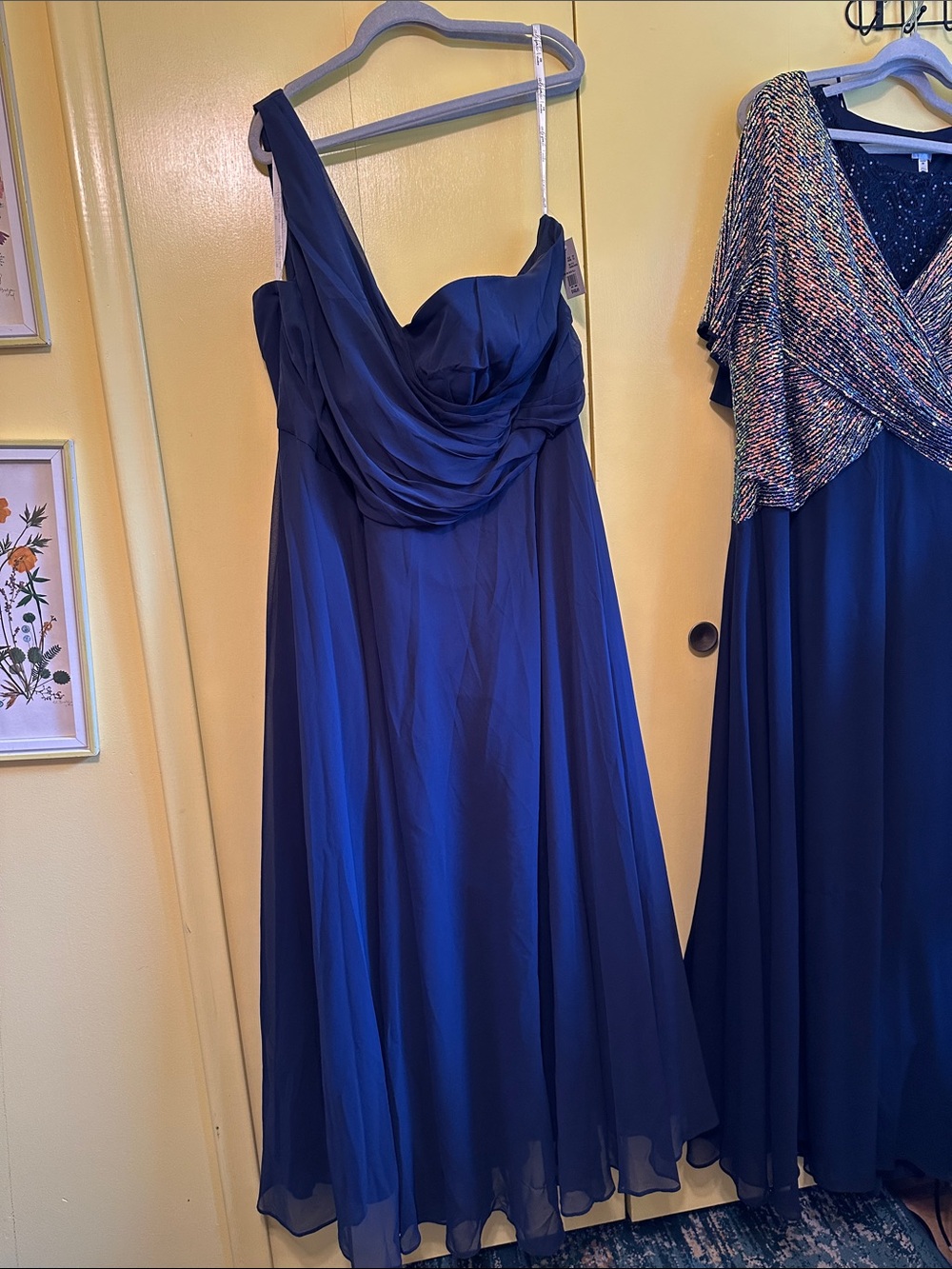 One-Shoulder Navy Chiffon Dress